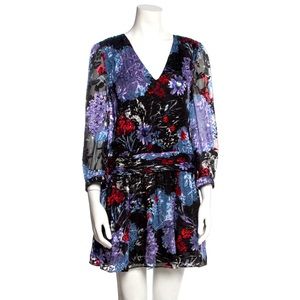 Alice + Olivia Blue Floral Tessie Silk Blend Popover Mini Dress